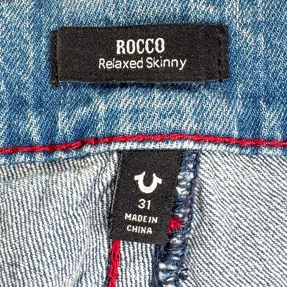 True Religion Mens Rocco Big T Relaxed Skinny Jeans 32x31 Red Stitch Y2K Stretch - Picture 6 of 14